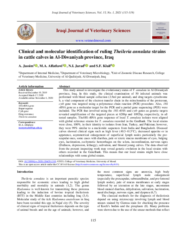 (PDF) Clinical and molecular identification of ruling Theileria ...
