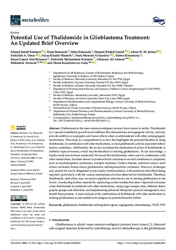 (PDF) Potential Use of Thalidomide in Glioblastoma Treatment: An ...
