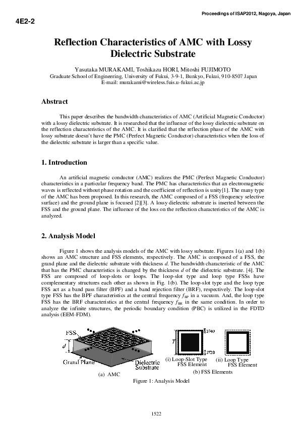 (PDF) Reflection characteristics of AMC with lossy dielectric substrate