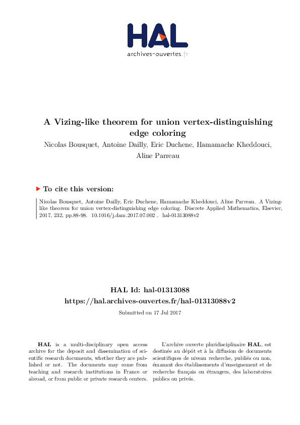(PDF) A Vizing-like theorem for union vertex-distinguishing edge coloring