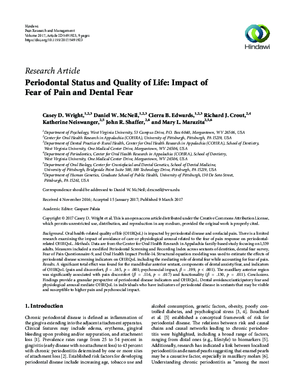 (PDF) Periodontal Status and Quality of Life: Impact of Fear of Pain ...