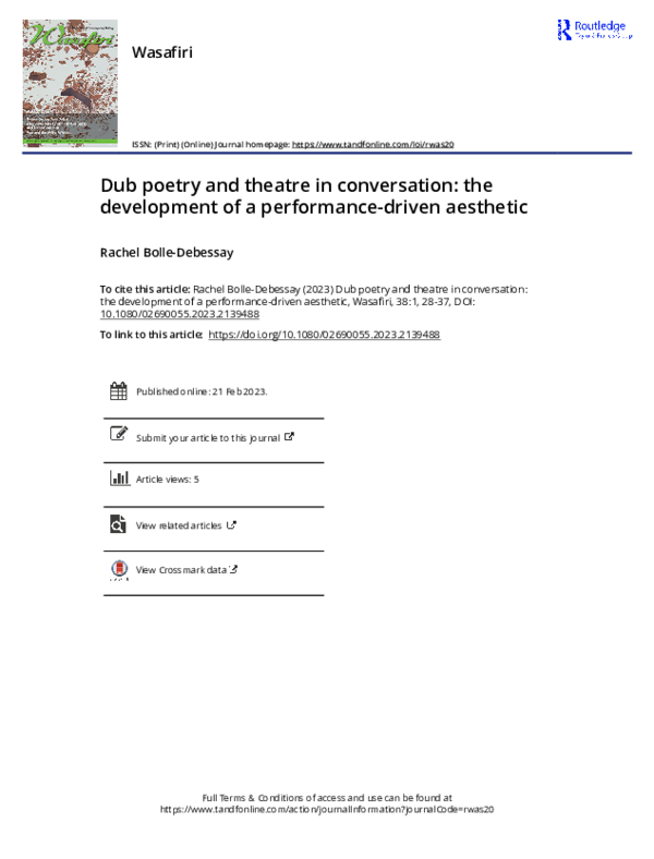 (PDF) Dub poetry and theatre in conversation the development of a ...