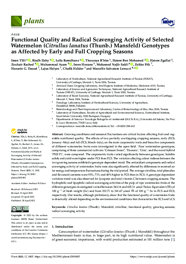 (PDF) Functional Quality and Radical Scavenging Activity of Selected ...