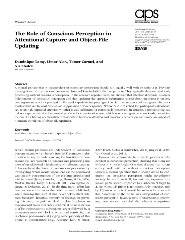(PDF) The role of conscious perception in attentional capture and ...