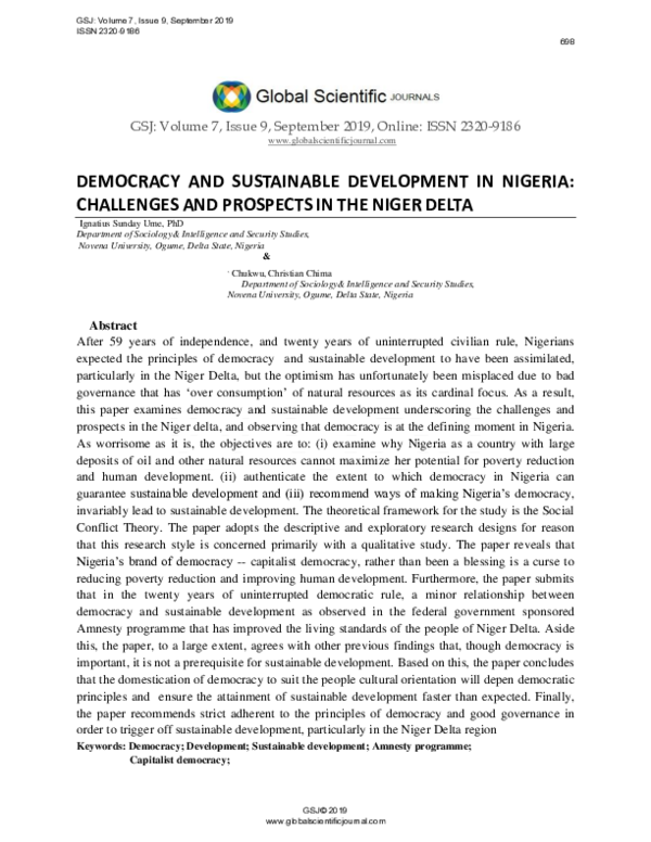 (PDF) Democracy and Sustainable Development in Nigeria: Challenges and ...