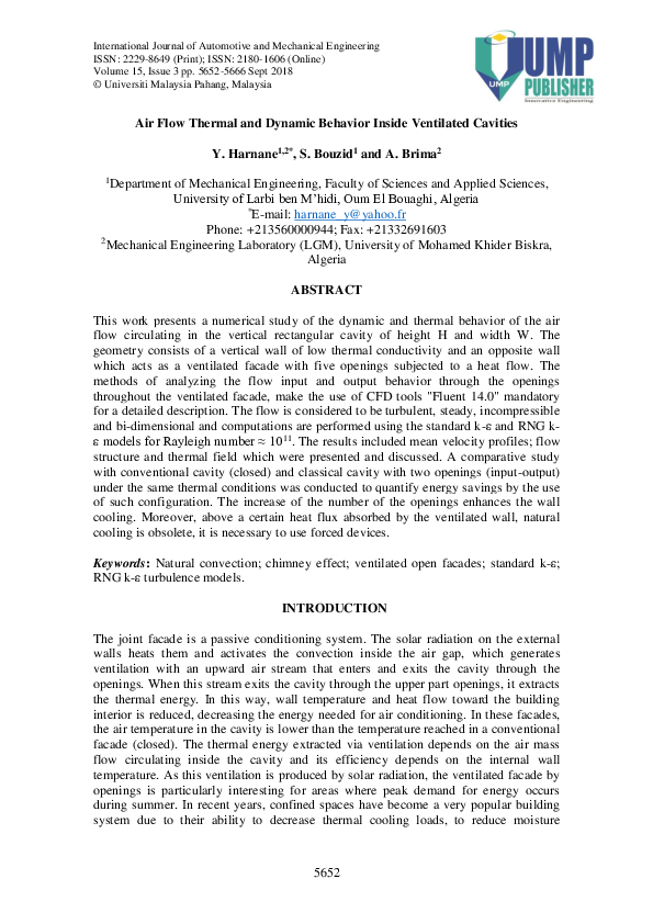 (PDF) Air Flow Thermal and Dynamic Behavior Inside Ventilated Cavities