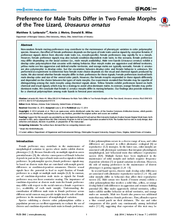 (PDF) Preference for Male Traits Differ in Two Female Morphs of the ...