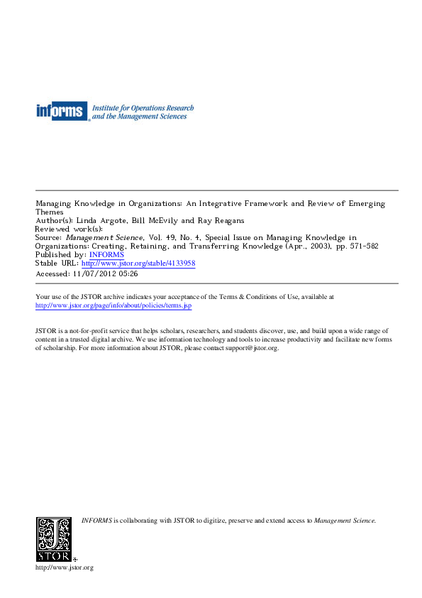 (PDF) Managing Knowledge in Organizations: An Integrative Framework and ...