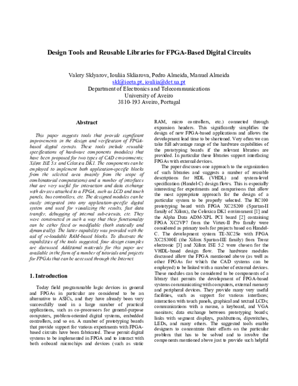 (PDF) Design tools and reusable libraries for FPGA-based digital circuits