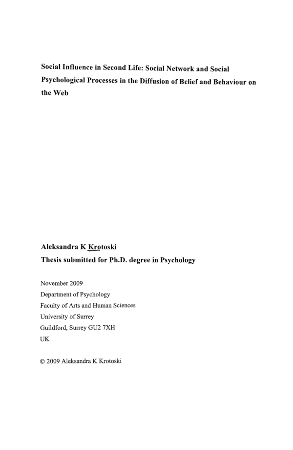 (PDF) Social influence in second life : social network and social ...