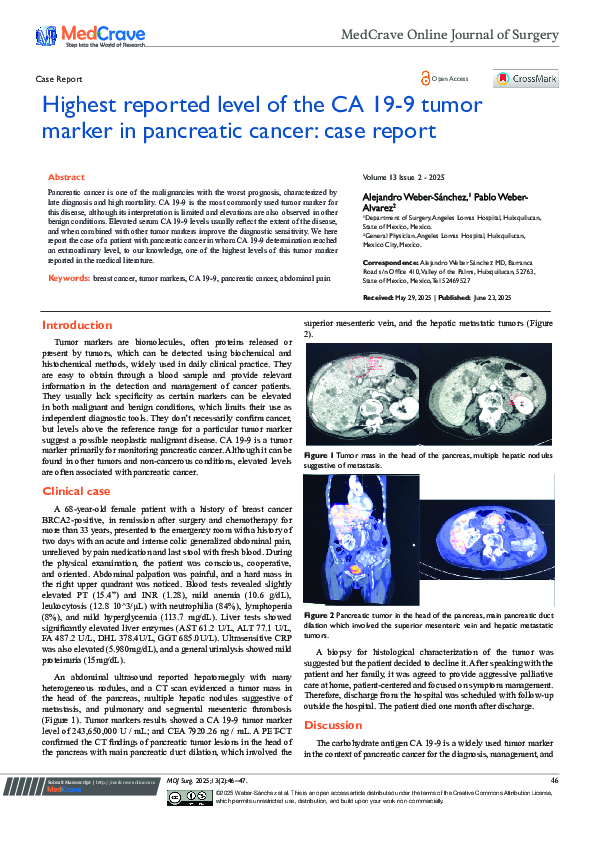 (PDF) Highest reported level of the CA 19-9 tumor marker in pancreatic ...