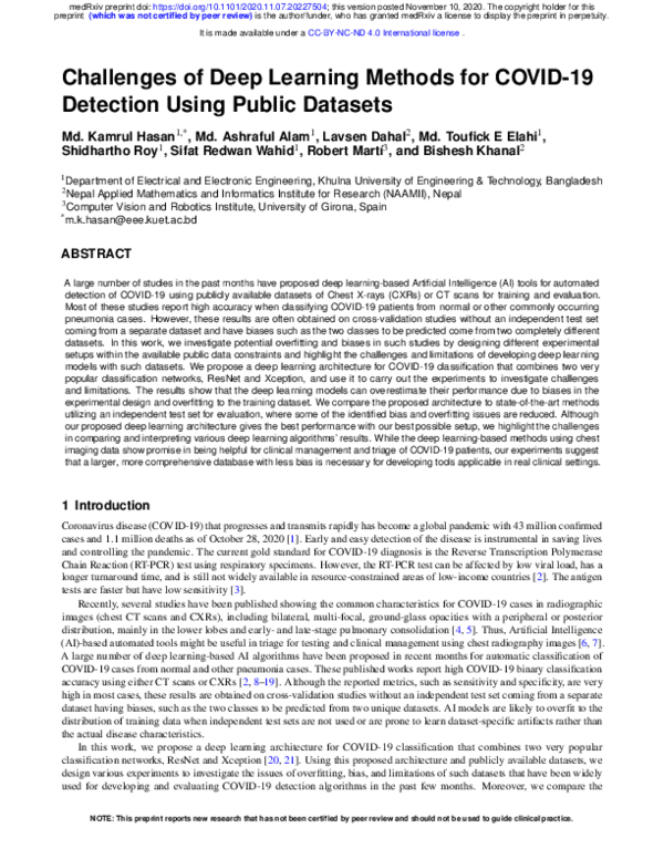 (PDF) Challenges of Deep Learning Methods for COVID-19 Detection Using ...