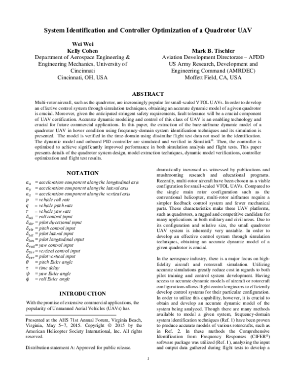 (PDF) System Identification and Controller Optimization of a Quadrotor UAV