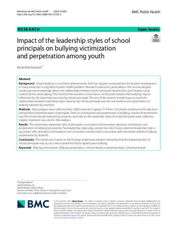 (PDF) Impact of the leadership styles of school principals on bullying ...