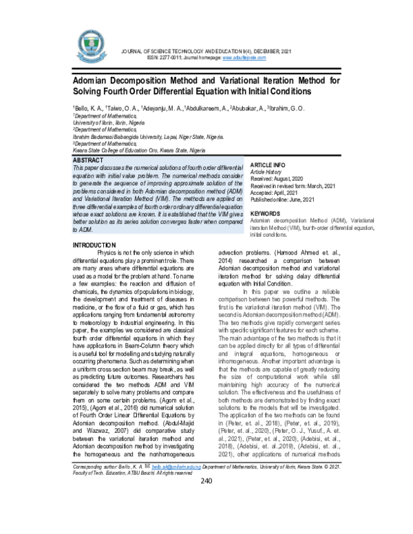 (PDF) Adomian Decomposition Method and Variational Iteration Method for ...