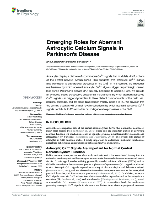 (PDF) Emerging Roles for Aberrant Astrocytic Calcium Signals in ...