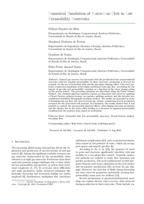 (PDF) Numerical Simulation of Water-Gas Flow in Low Permeability Reservoirs