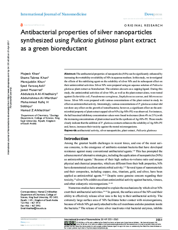 (PDF) Antibacterial properties of silver nanoparticles synthesized ...