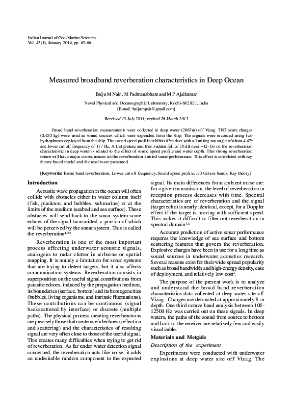 (PDF) Measured broadband reverberation characteristics in Deep Ocean
