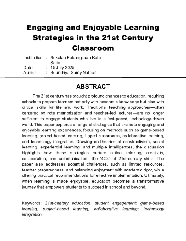 (PDF) Engaging and Enjoyable Learning Strategies in the 21st Century ...