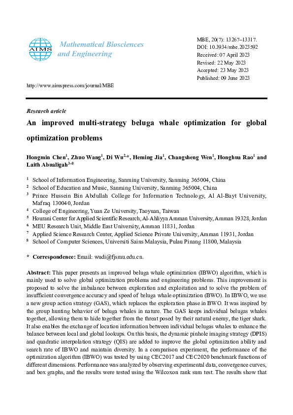 (PDF) An improved multi-strategy beluga whale optimization for global ...