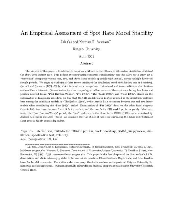 (PDF) An Empirical Assessment of Spot Rate Model Stability