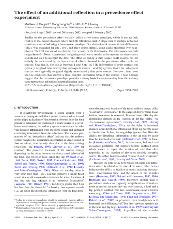 (PDF) The effect of an additional reflection in a precedence effect ...