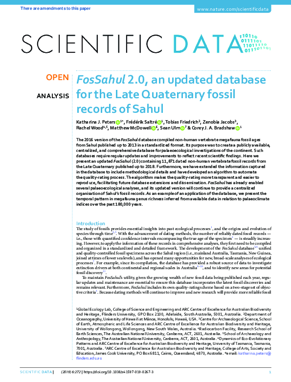 (PDF) FosSahul 2.0, an updated database for the Late Quaternary fossil ...