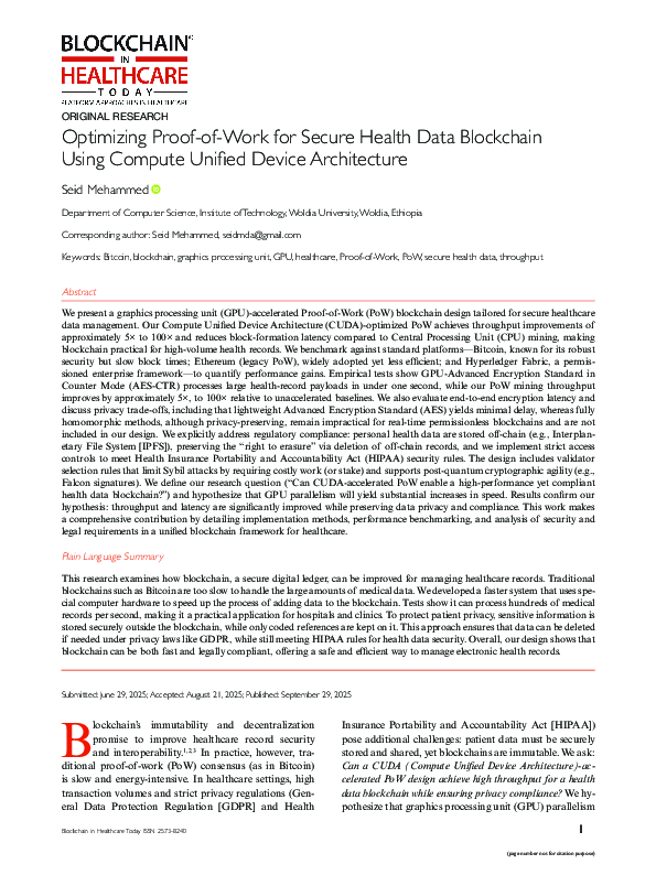 (PDF) Optimizing Proof-of-Work for Secure Health Data Blockchain Using ...