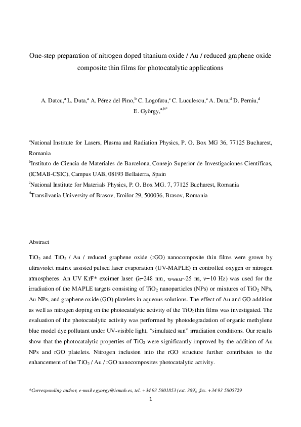 (PDF) One-step preparation of nitrogen doped titanium oxide/Au/reduced ...