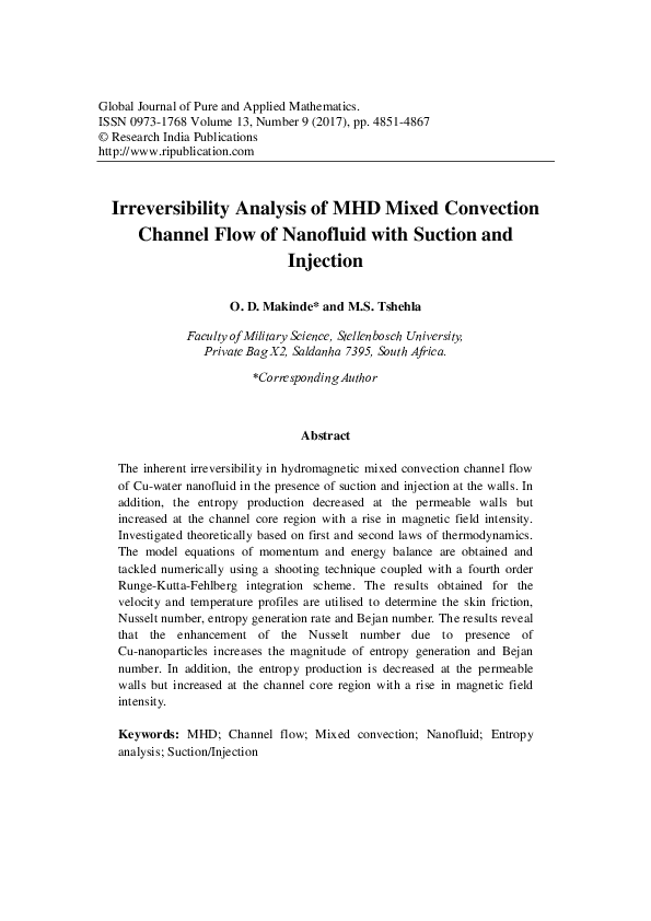 (PDF) Irreversibility Analysis of MHD Mixed Convection Channel Flow of ...