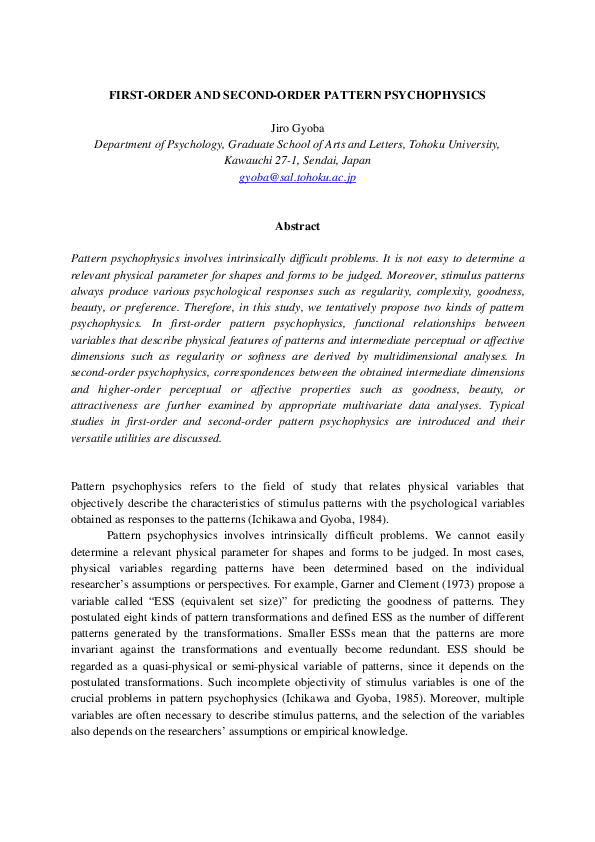 (PDF) First-Order and Second-Order Pattern Psychophysics