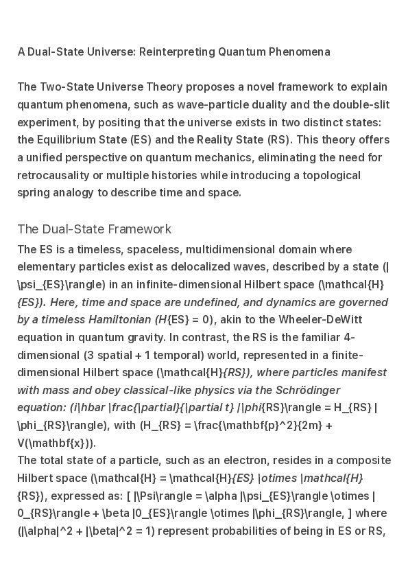(PDF) A Dual State Universe Reinterpreting Quantum Phenomena