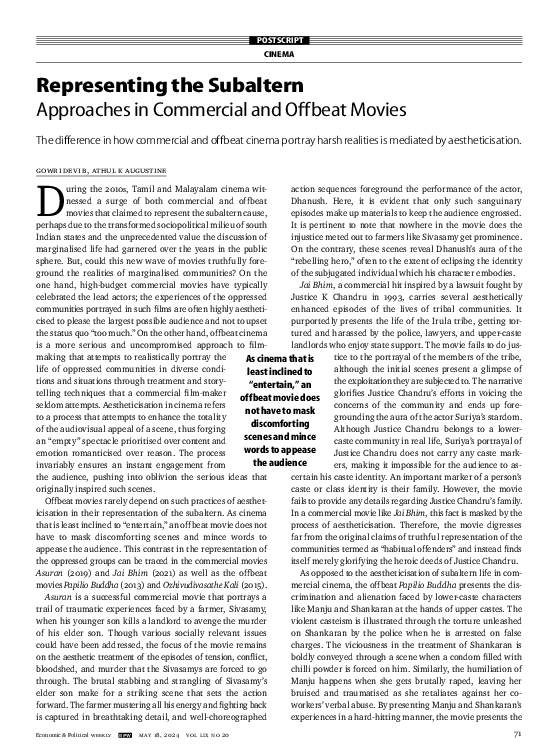 (PDF) Representing the Subaltern Approaches in Commercial and Offbeat ...