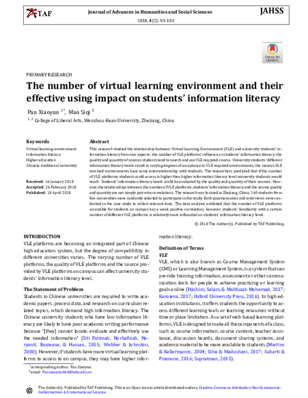 (PDF) The number of virtual learning environment and their effective ...