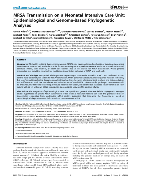 (PDF) MRSA transmission on a neonatal intensive care unit ...