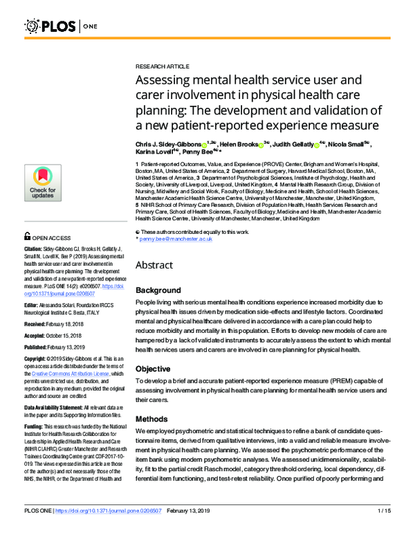 (PDF) Assessing mental health service user and carer involvement in ...