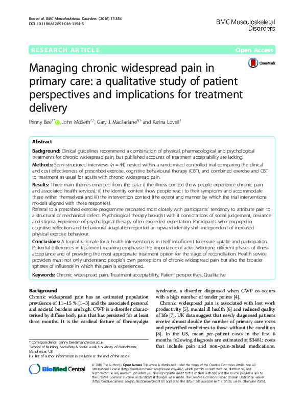 (PDF) Managing chronic widespread pain in primary care: a qualitative ...