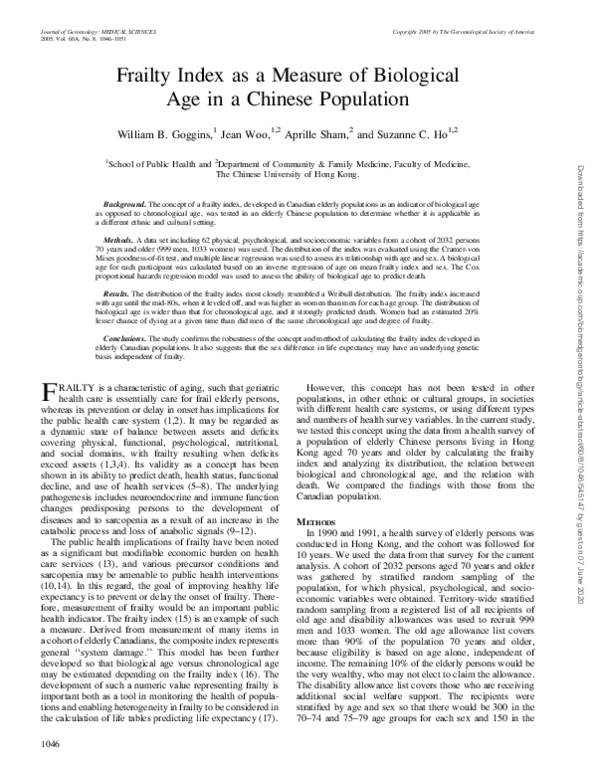 (PDF) Frailty Index as a Measure of Biological Age in a Chinese Population
