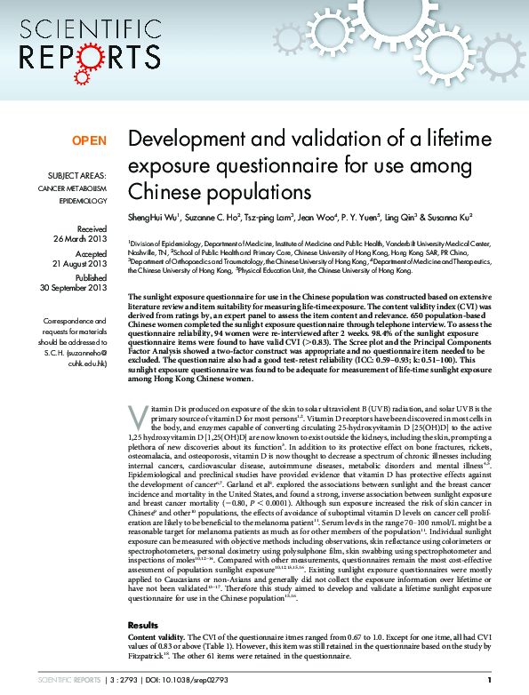 (PDF) Development and validation of a lifetime exposure questionnaire ...