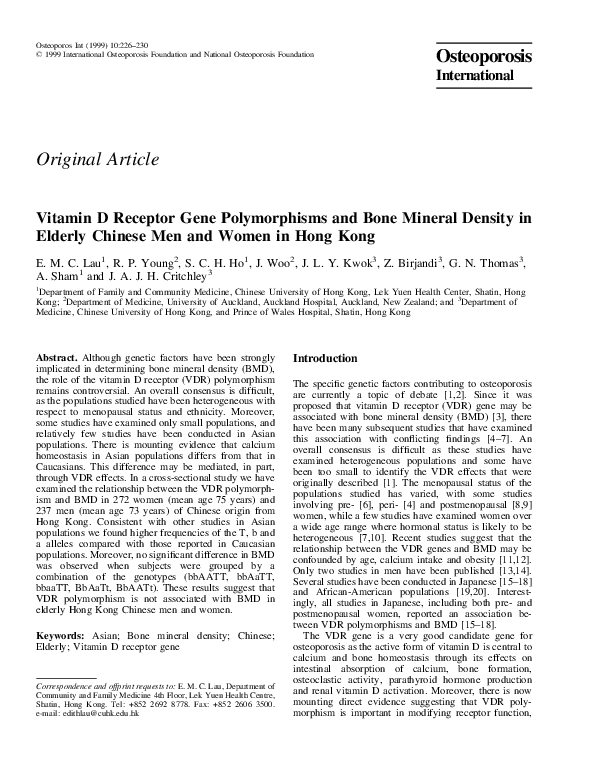 (PDF) Vitamin D Receptor Gene Polymorphisms and Bone Mineral Density in ...