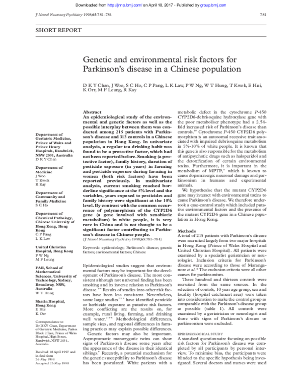 (PDF) Genetic and environmental risk factors for Parkinson's disease in ...