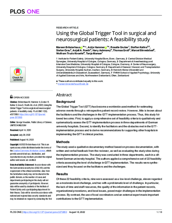 (PDF) Using the Global Trigger Tool in surgical and neurosurgical ...