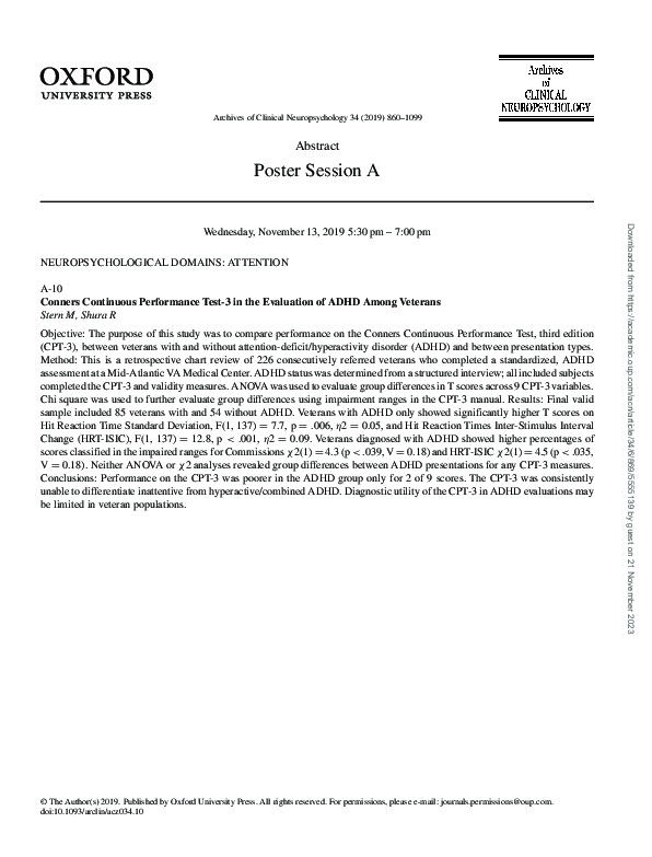 (PDF) A-10 Conners Continuous Performance Test-3 in the Evaluation of ...