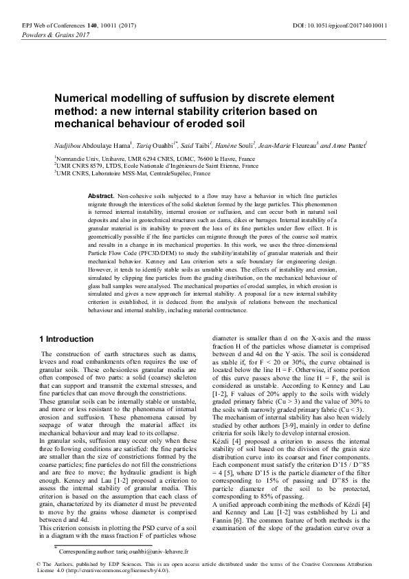 (PDF) Numerical modelling of suffusion by discrete element method: a ...