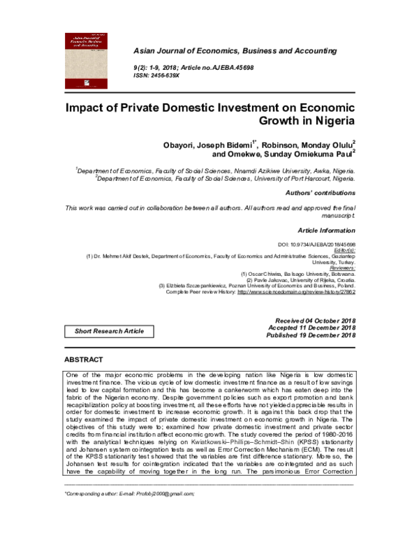 (PDF) Impact of Private Domestic Investment on Economic Growth in Nigeria