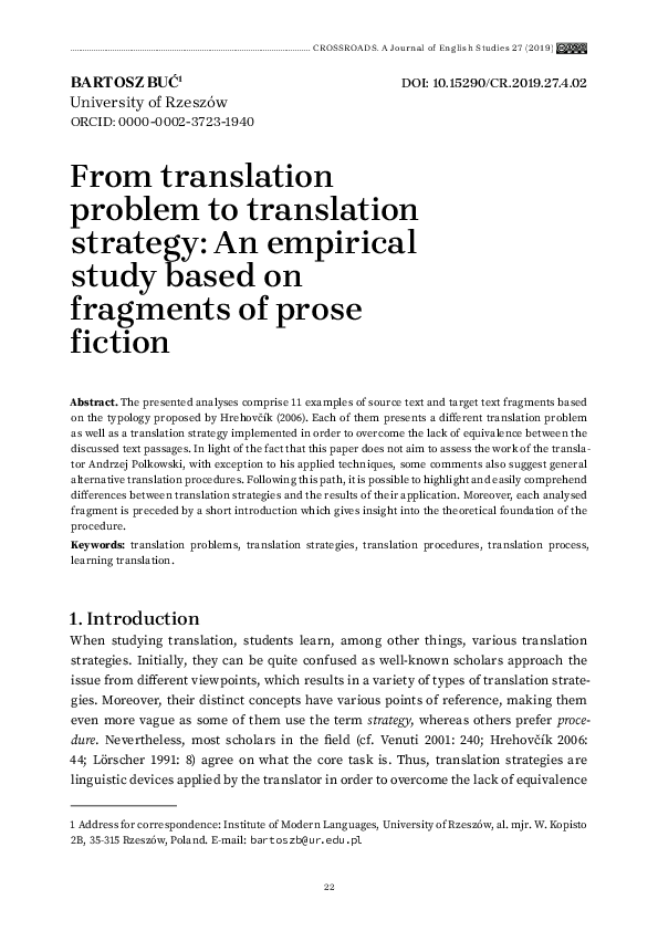 (PDF) From translation problem to translation strategy: An empirical ...
