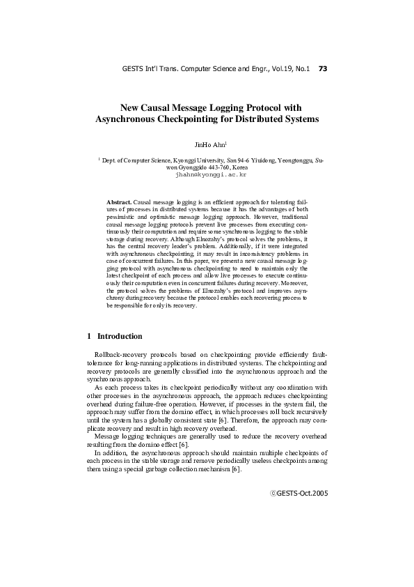(PDF) New Causal Message Logging Protocol with Asynchronous ...