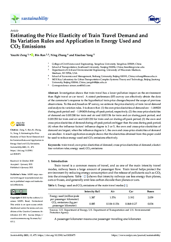 (PDF) Estimating the Price Elasticity of Train Travel Demand and Its ...
