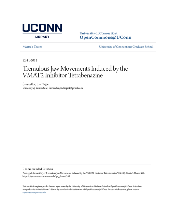 (PDF) Tremulous Jaw Movements Induced by the VMAT2 Inhibitor Tetrabenazine